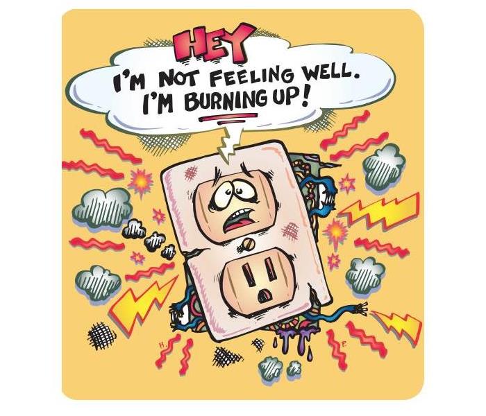 cartoon picture where there is an outlet saying "I'm not feeling well, I'm burning up!"